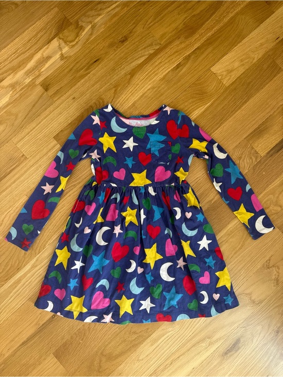 Mini Boden Other - Mini Boden Navy Long-Sleeve Dress with Colorful Stars, Hearts & Moons 7-8Y